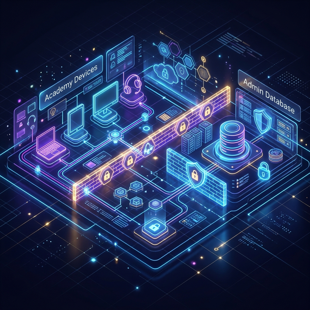 SafeWatch School Network Segmentation and Database Isolation Infographic